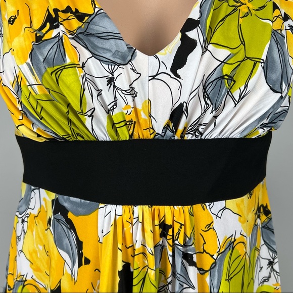 Jones Wear Yellow Green Floral Sleeveless V Neck Dress 14 - Picture 3 of 9